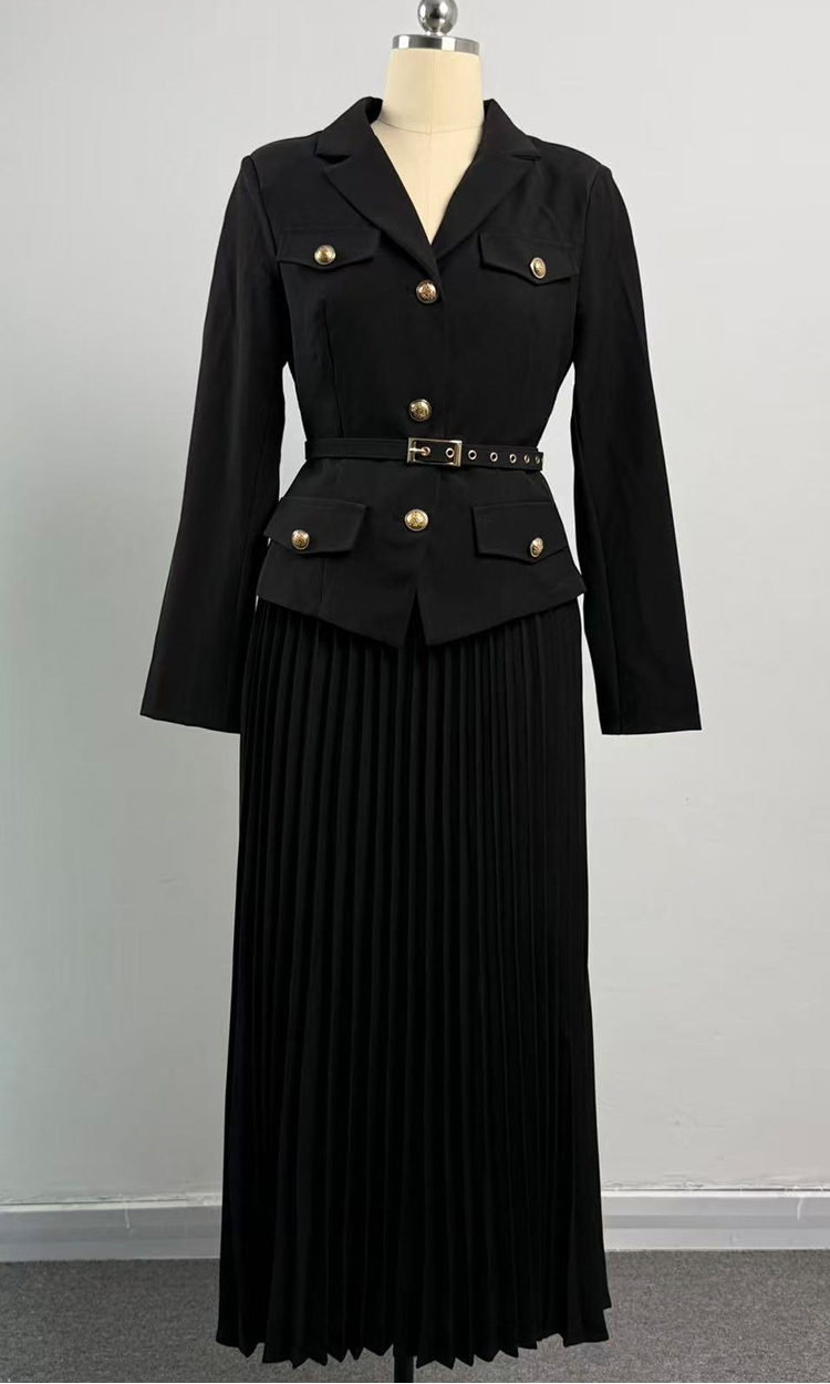 France style crimp dress with belt temperament coat a set