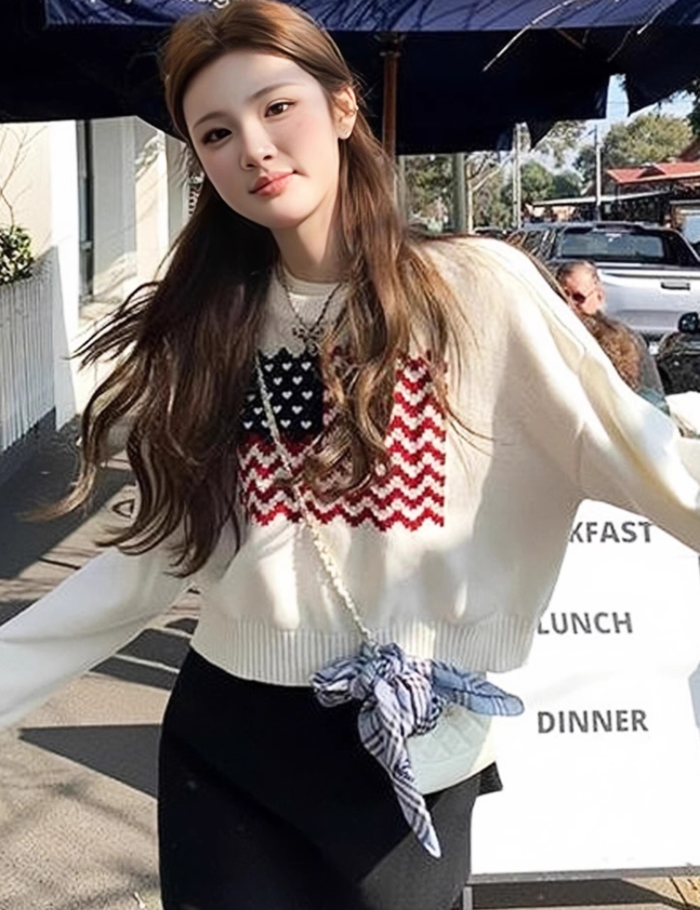 Autumn thin tops round neck long sleeve sweater for women