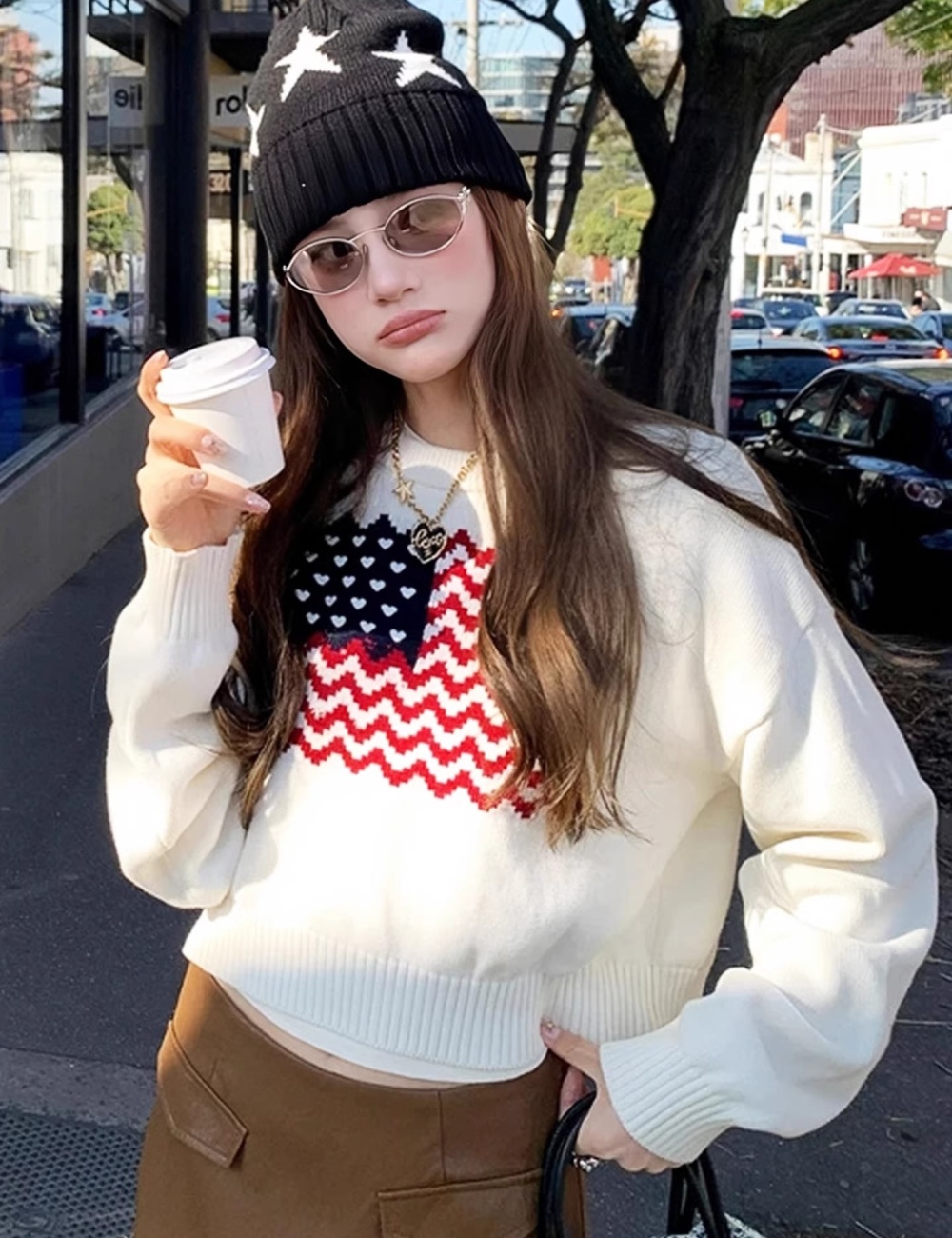 Autumn thin tops round neck long sleeve sweater for women