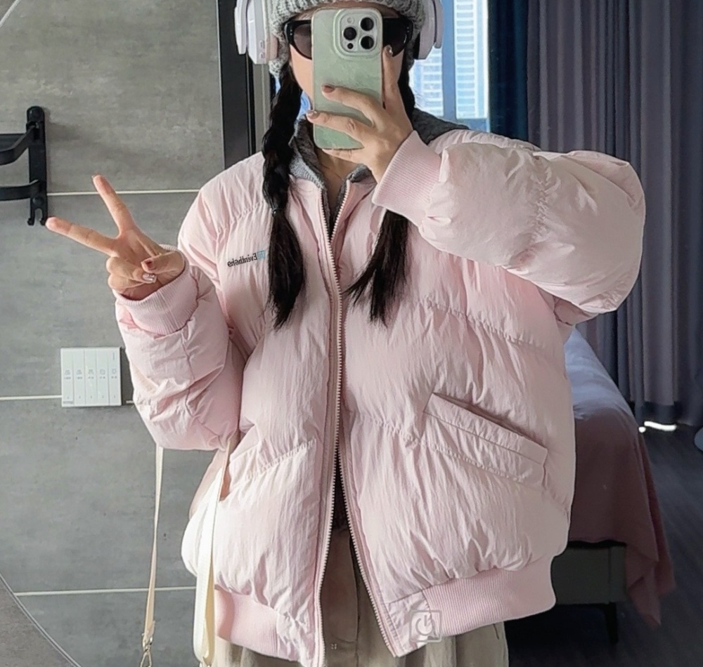 All-match pink coat American style loose cotton coat for women