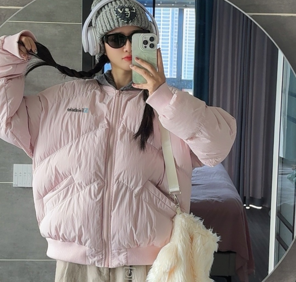 All-match pink coat American style loose cotton coat for women