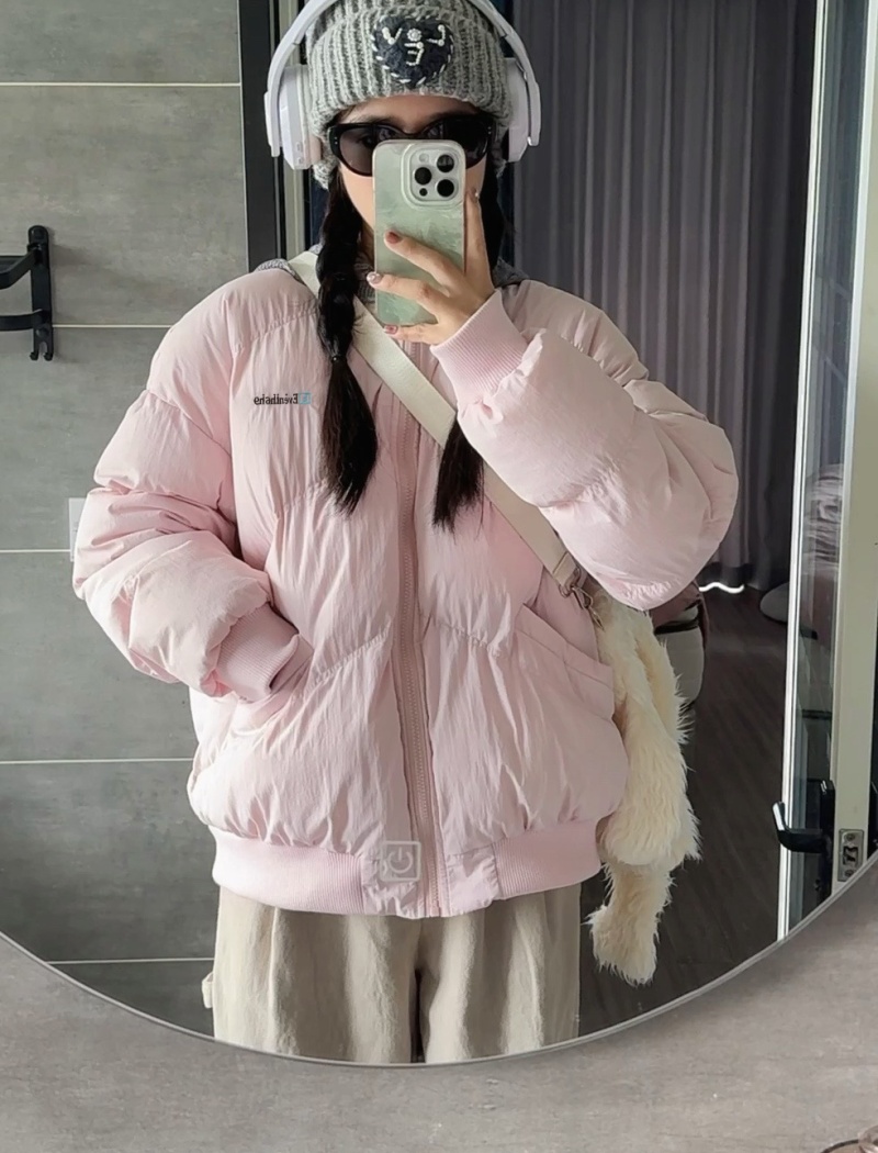 All-match pink coat American style loose cotton coat for women