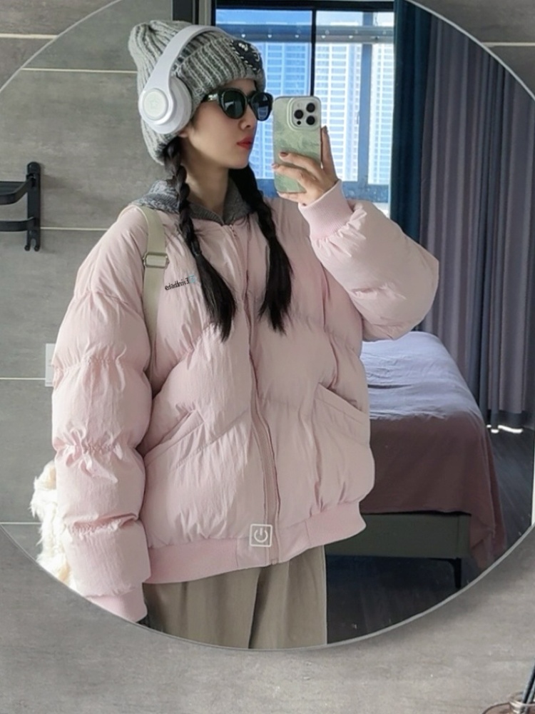 All-match pink coat American style loose cotton coat for women