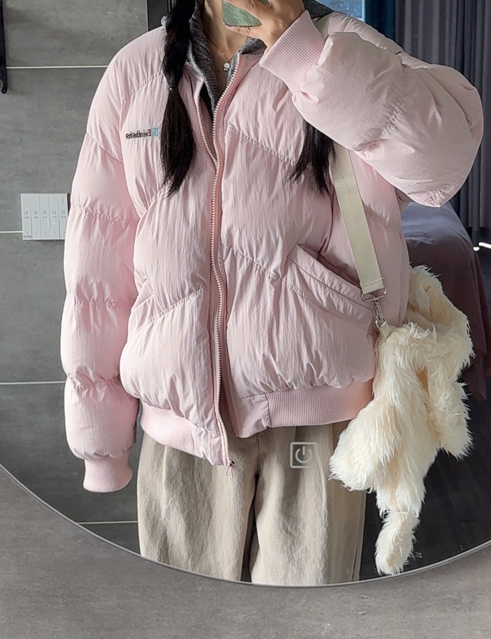 All-match pink coat American style loose cotton coat for women
