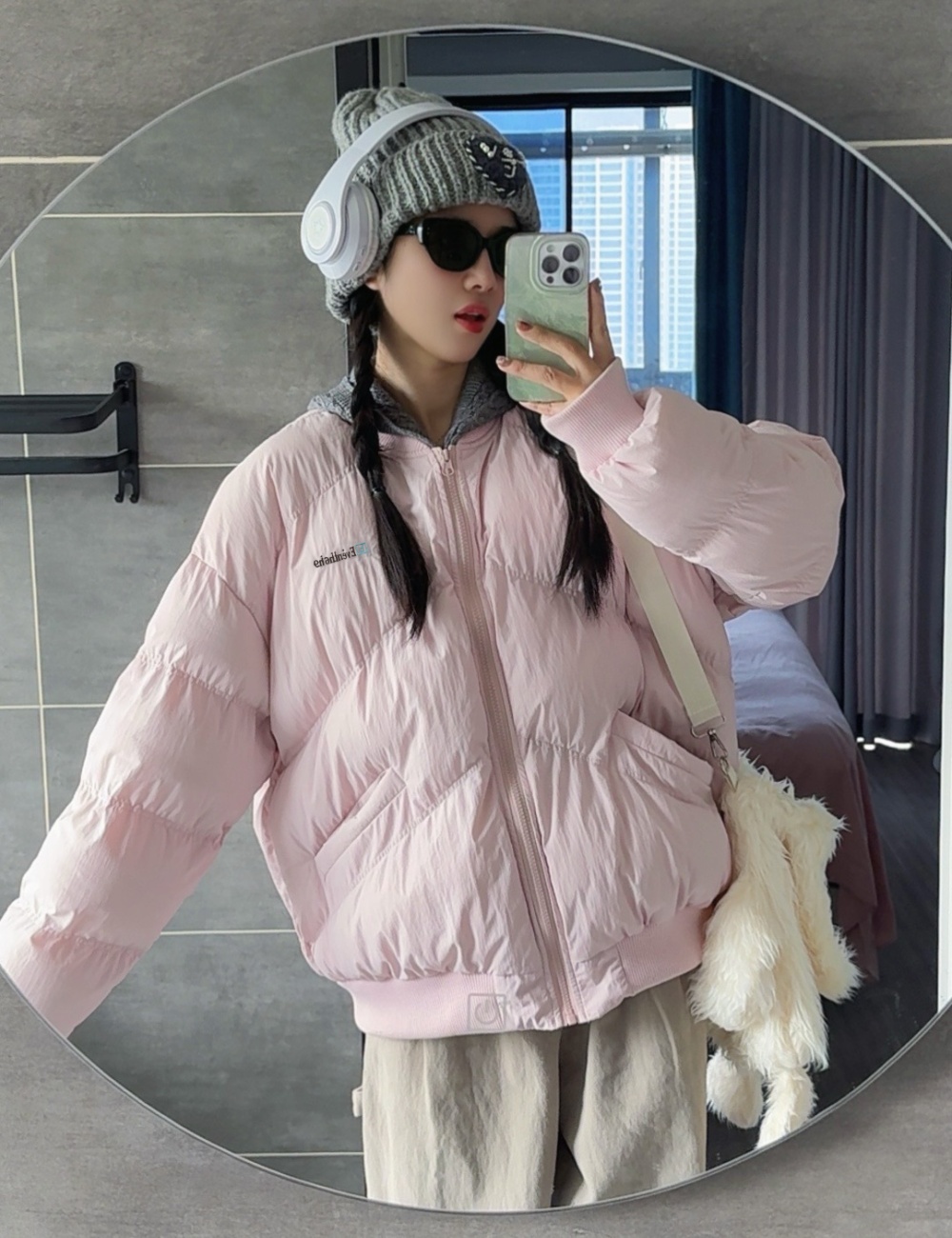 All-match pink coat American style loose cotton coat for women