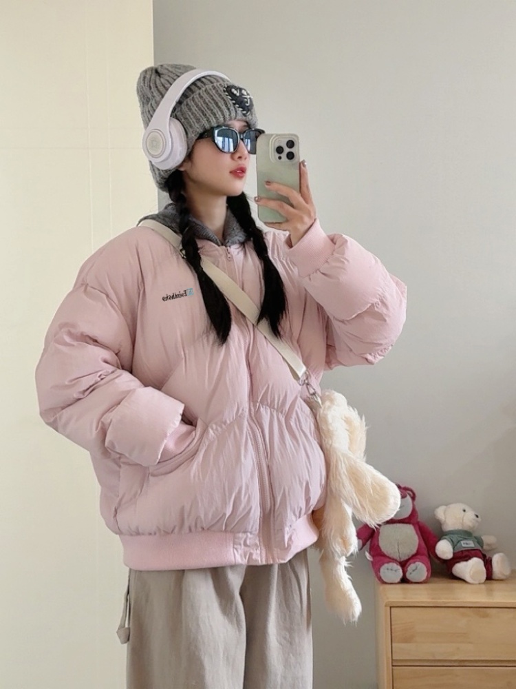 All-match pink coat American style loose cotton coat for women
