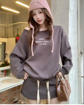Beige Casual skirt autumn hoodie 2pcs set for women