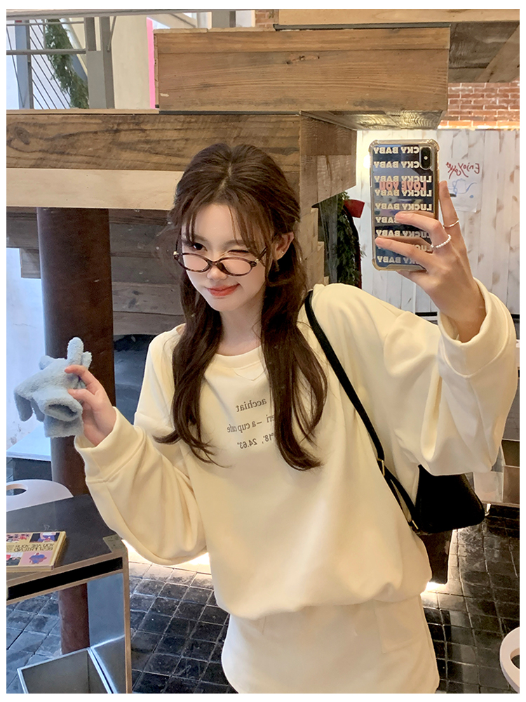 Beige Casual skirt autumn hoodie 2pcs set for women