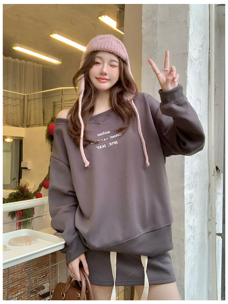 Beige Casual skirt autumn hoodie 2pcs set for women