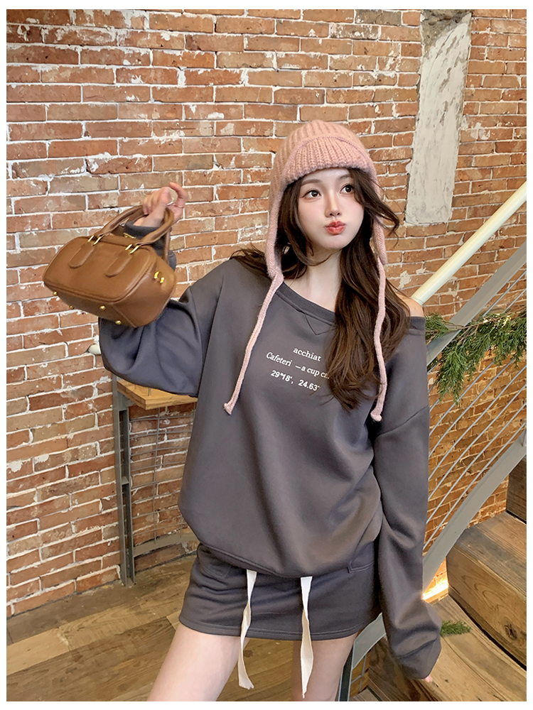 Beige Casual skirt autumn hoodie 2pcs set for women