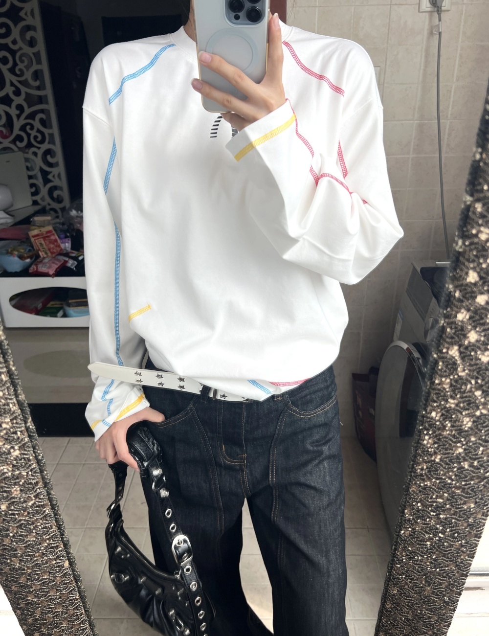 Long sleeve round neck tops loose niche T-shirt for women