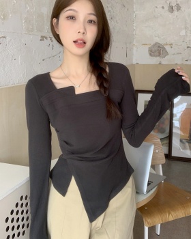Long sleeve fold large yard T-shirt autumn irregular tops