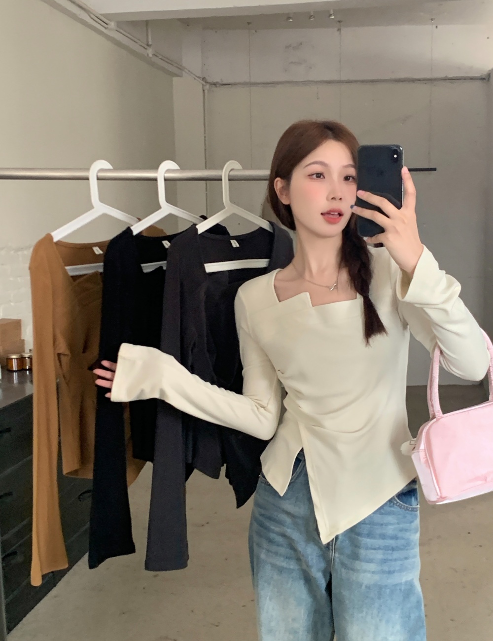 Long sleeve fold large yard T-shirt autumn irregular tops