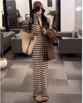 Package hip stripe long dress slim long sleeve dress