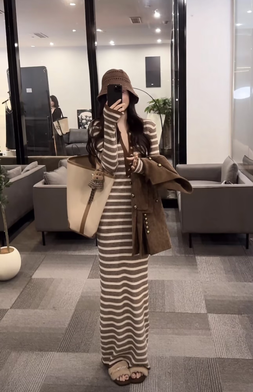 Package hip stripe long dress slim long sleeve dress