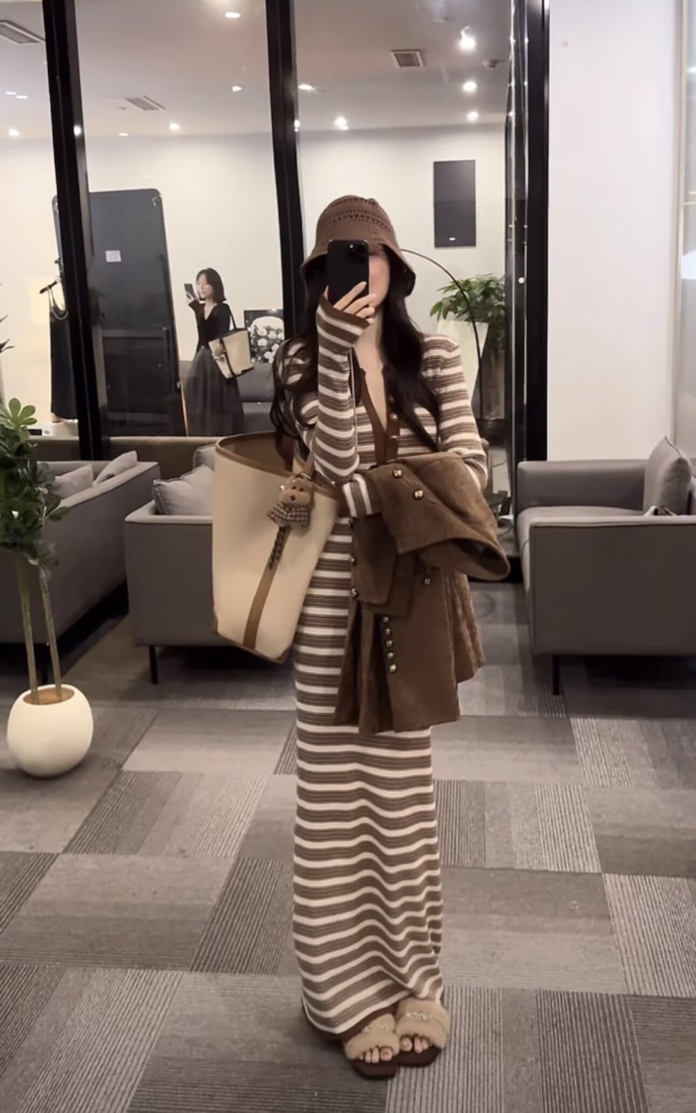Package hip stripe long dress slim long sleeve dress