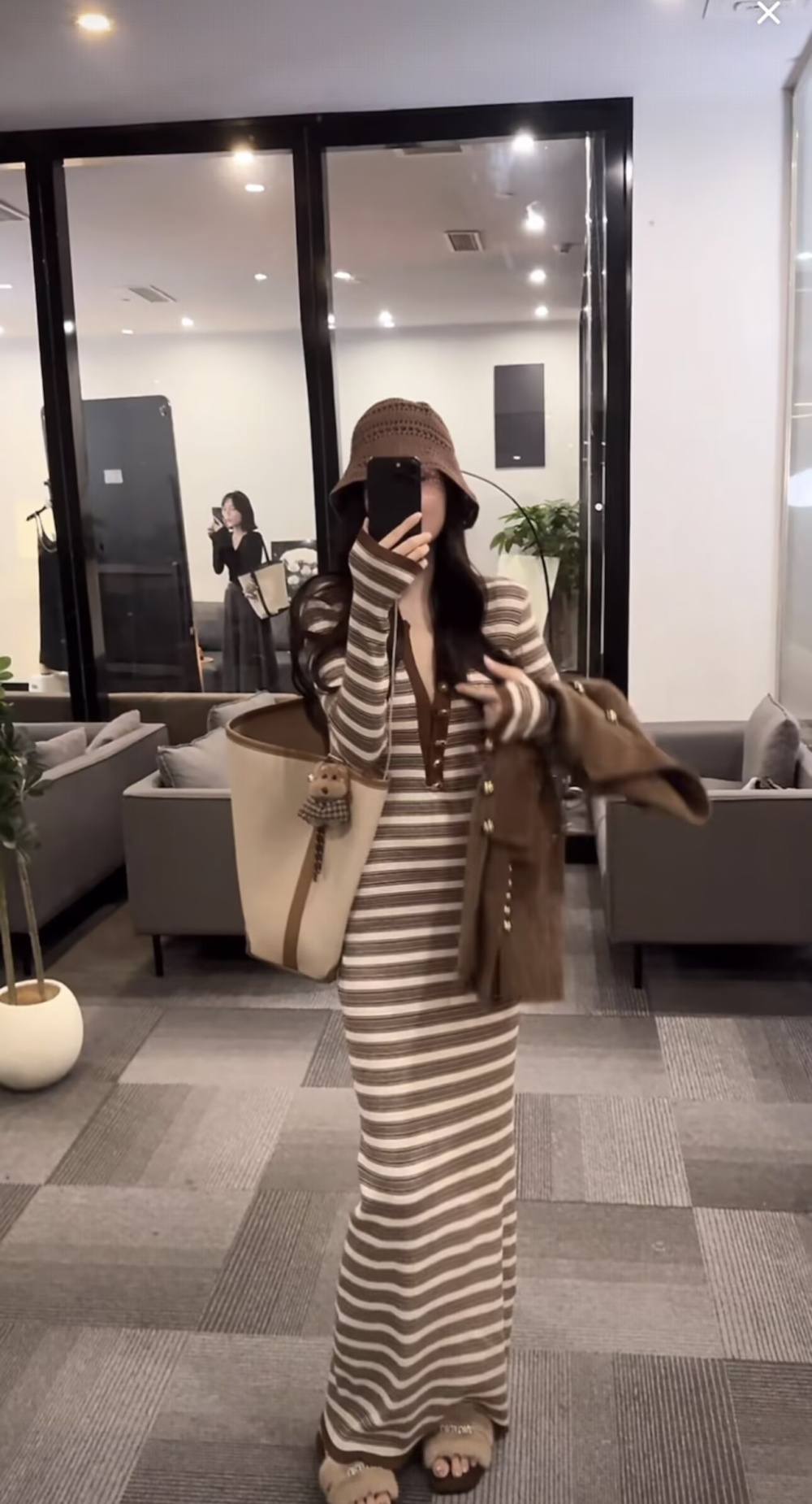 Package hip stripe long dress slim long sleeve dress