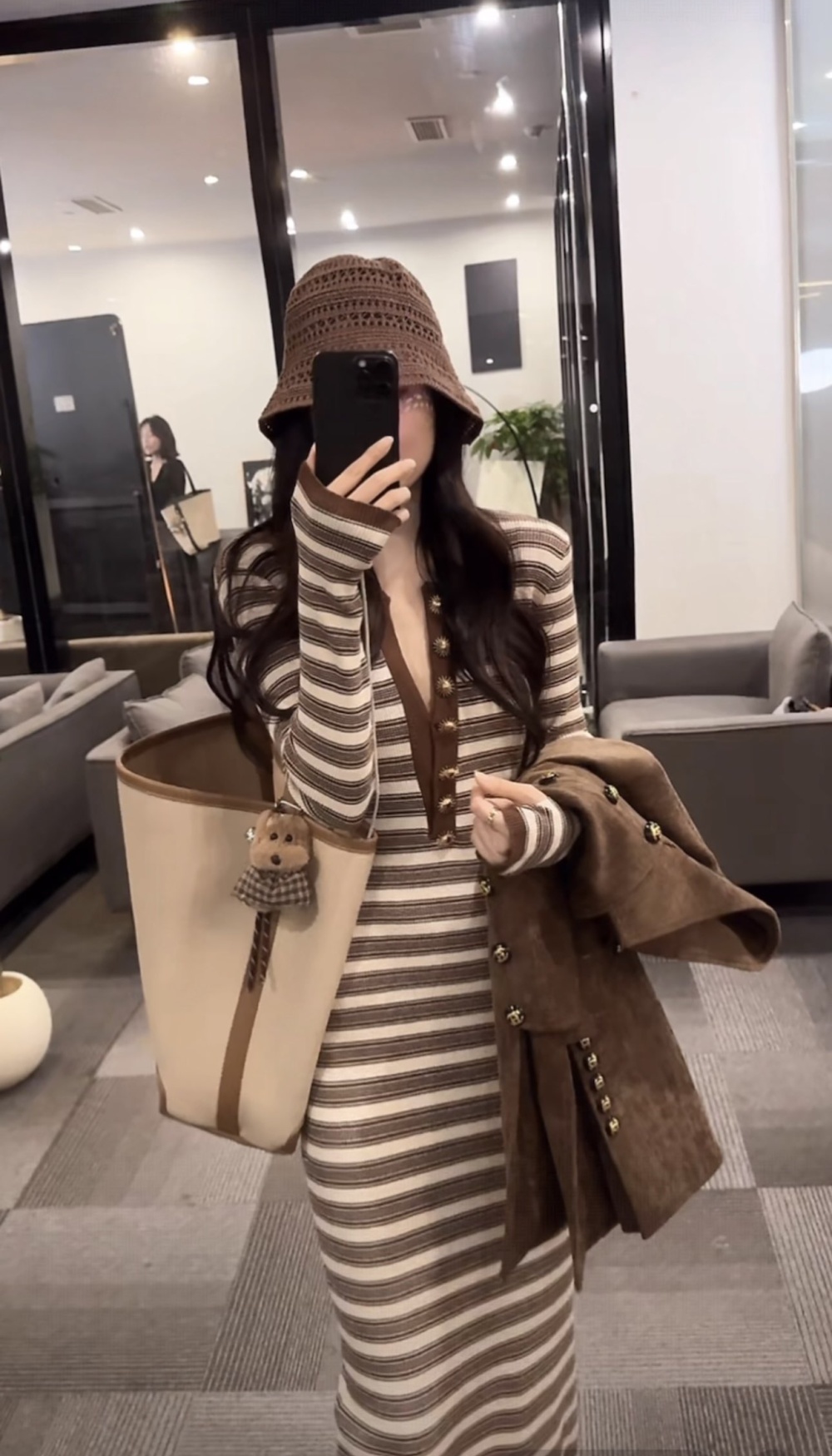 Package hip stripe long dress slim long sleeve dress