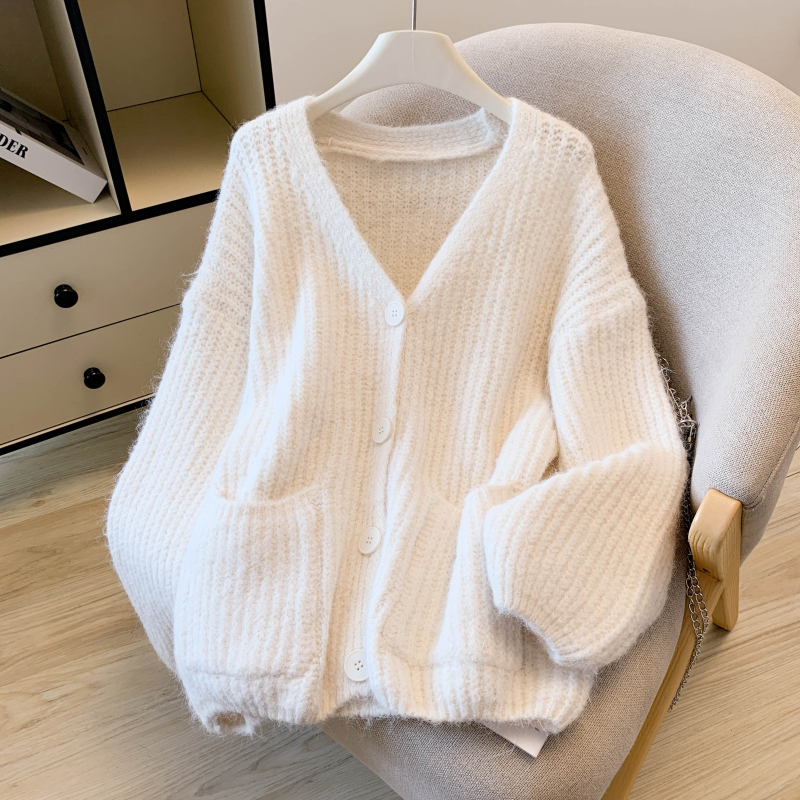 Mohair spring and autumn cardigan fluffy sweater
