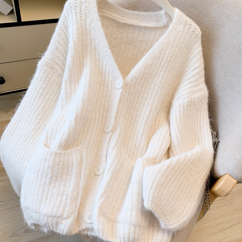 Mohair spring and autumn cardigan fluffy sweater