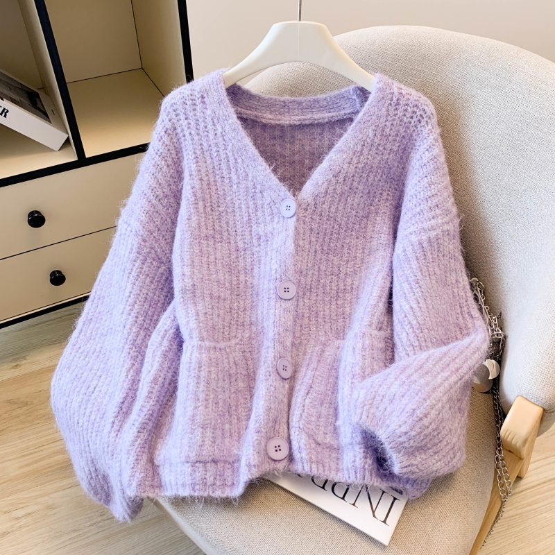 Mohair spring and autumn cardigan fluffy sweater