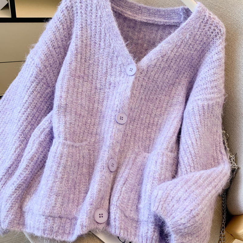 Mohair spring and autumn cardigan fluffy sweater