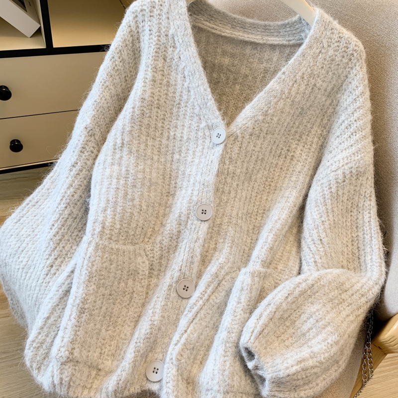 Mohair spring and autumn cardigan fluffy sweater