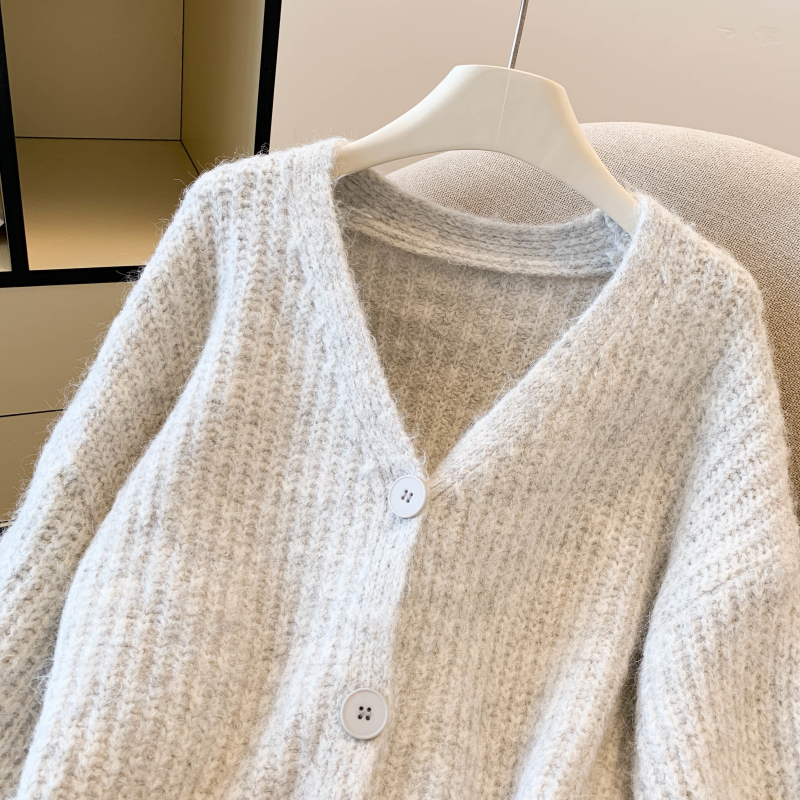 Mohair spring and autumn cardigan fluffy sweater