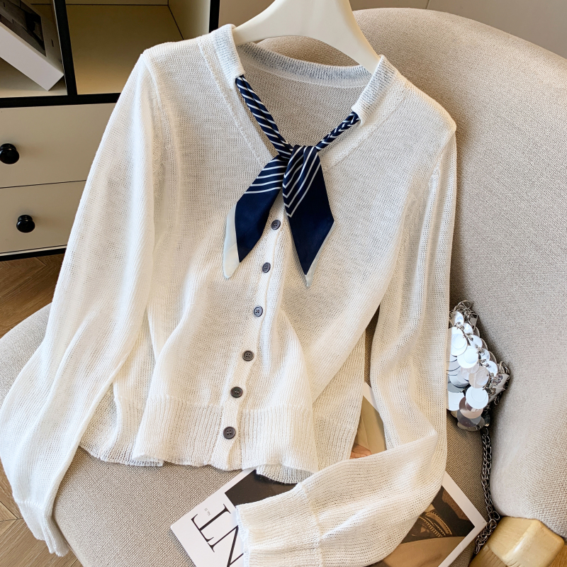 V-neck temperament scarves all-match T-shirt for women