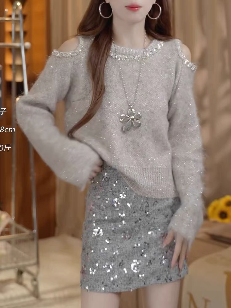 Chanelstyle knitted tops long sleeve sweater for women