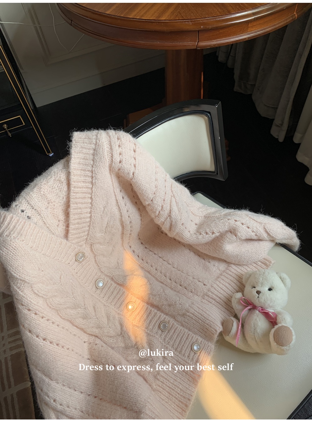 Loose twist knitted cardigan pink heart tops for women