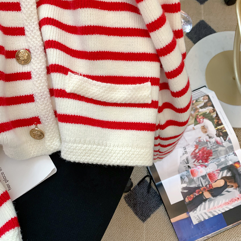 Stripe Korean style cardigan lazy loose sweater for women