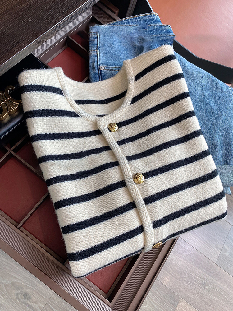 Stripe Korean style cardigan lazy loose sweater for women