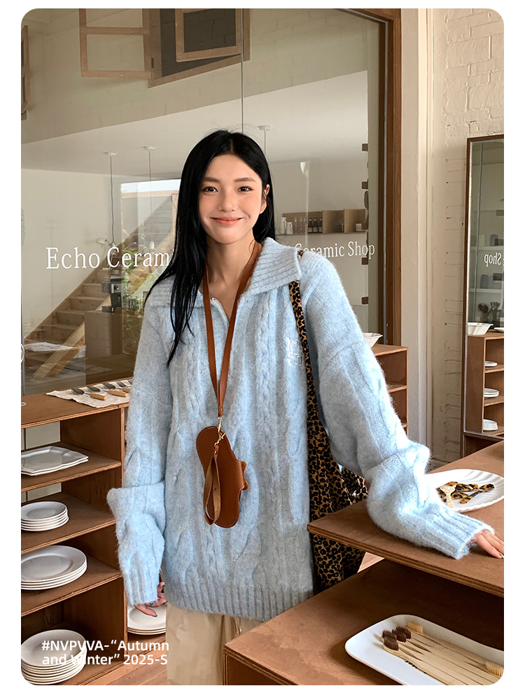 Lazy autumn and winter colors twist college style sweater