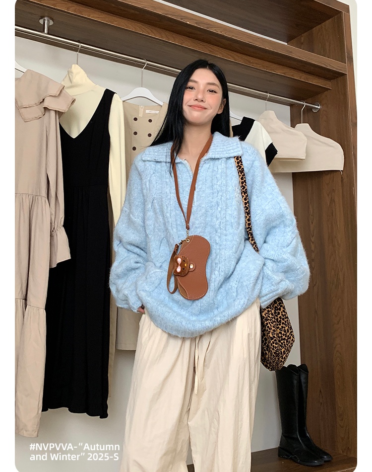 Lazy autumn and winter colors twist college style sweater