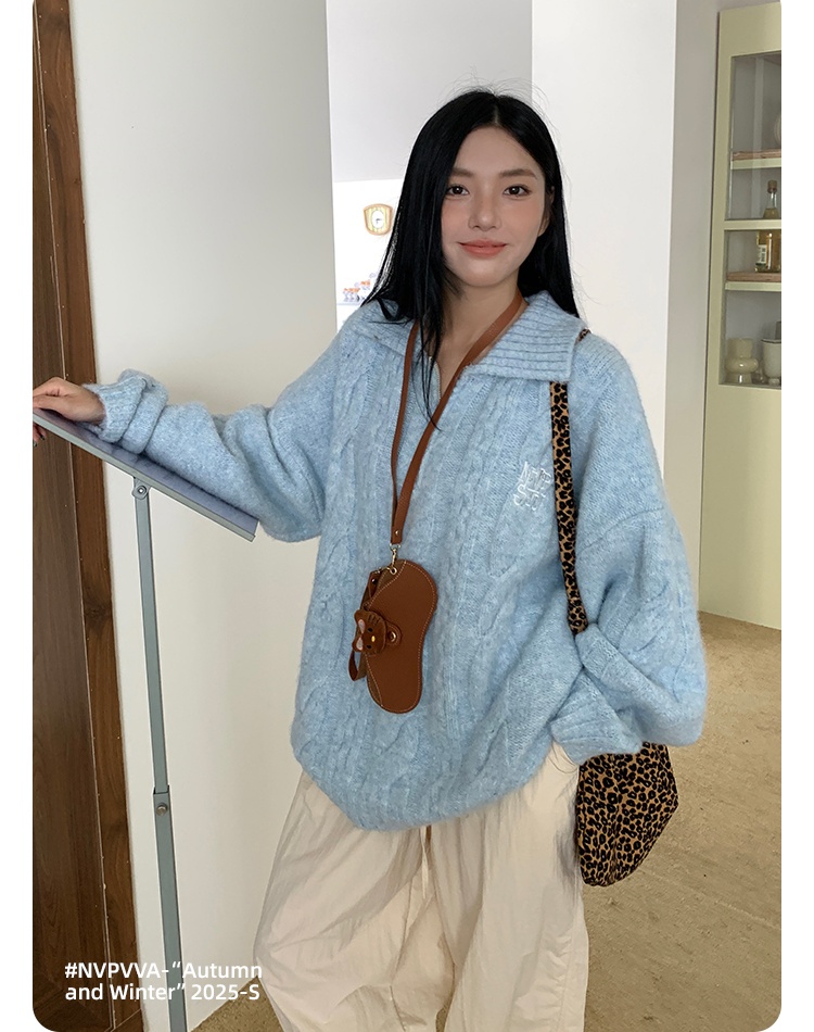 Lazy autumn and winter colors twist college style sweater