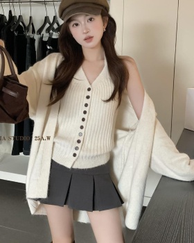 Sling halter cardigan lazy knitted coat a set