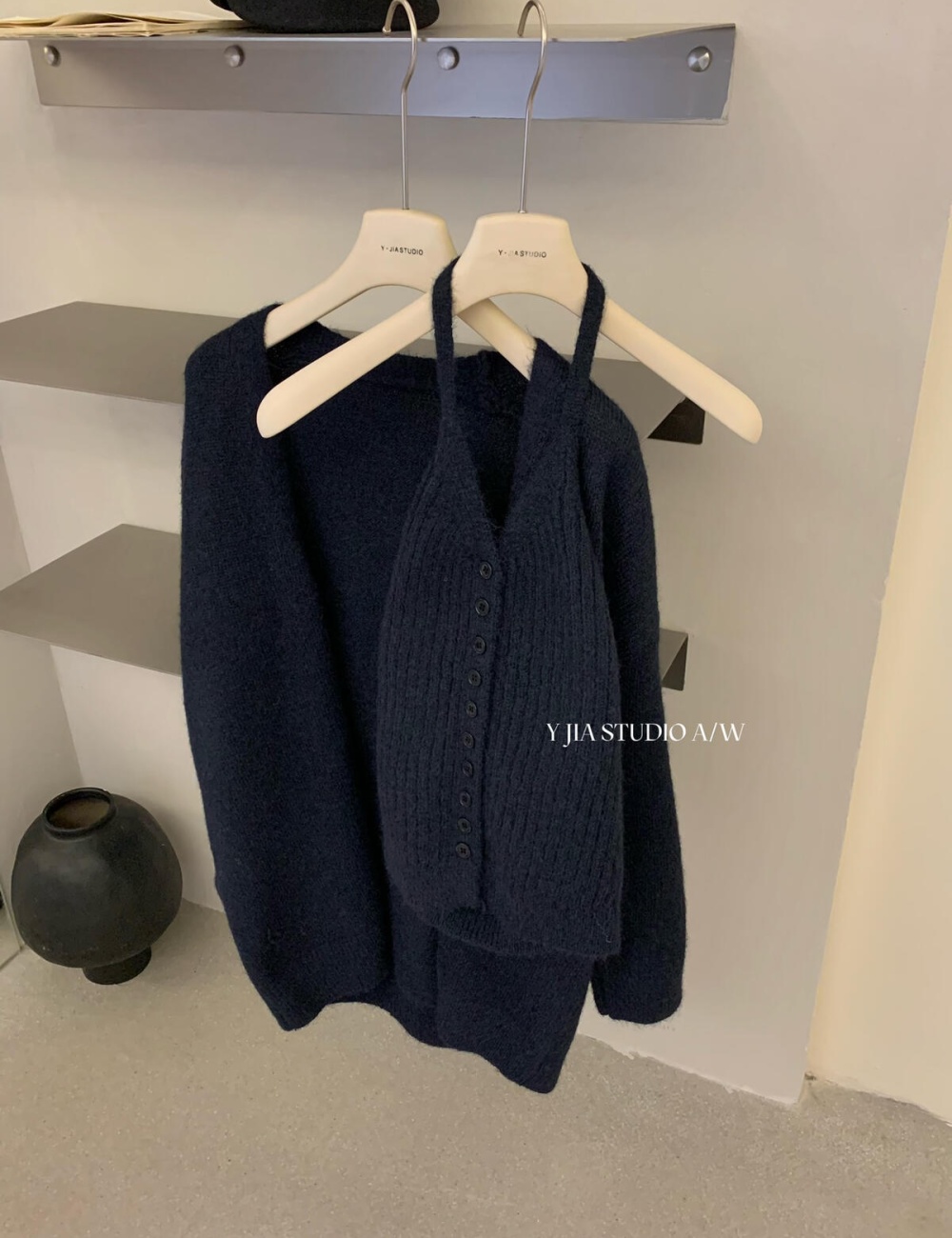Sling halter cardigan lazy knitted coat a set