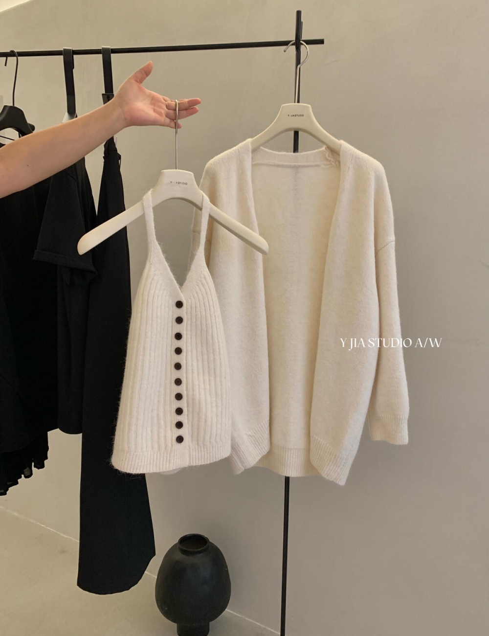Sling halter cardigan lazy knitted coat a set