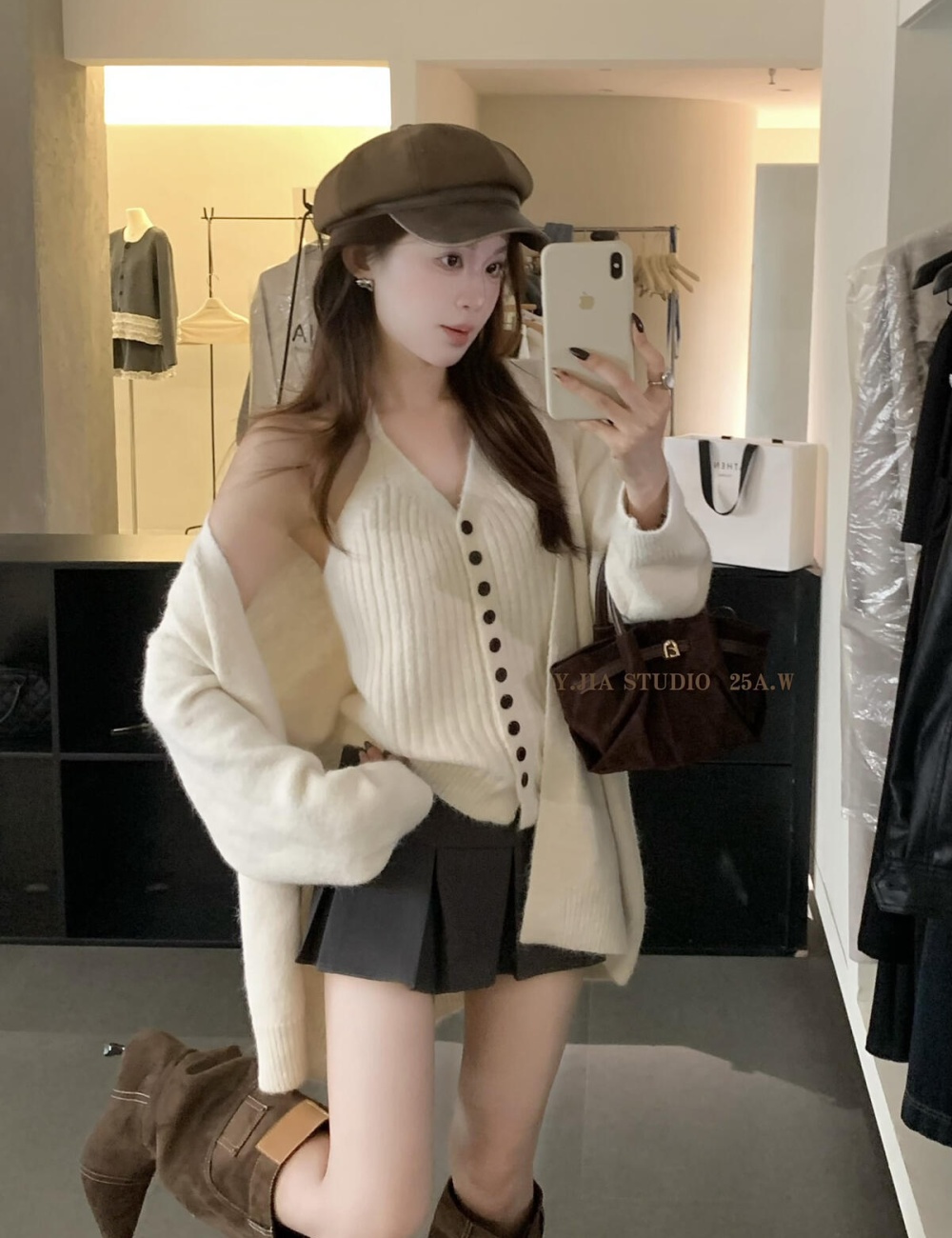 Sling halter cardigan lazy knitted coat a set