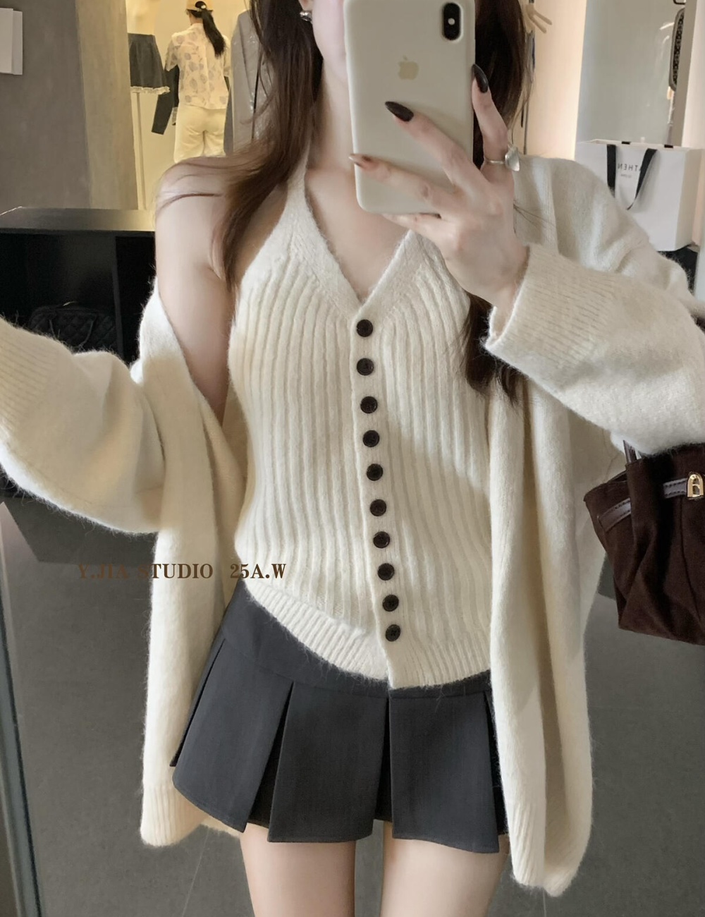 Sling halter cardigan lazy knitted coat a set