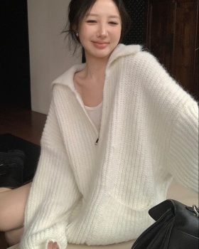 Lapel Casual thick needle long sleeve loose lazy sweater