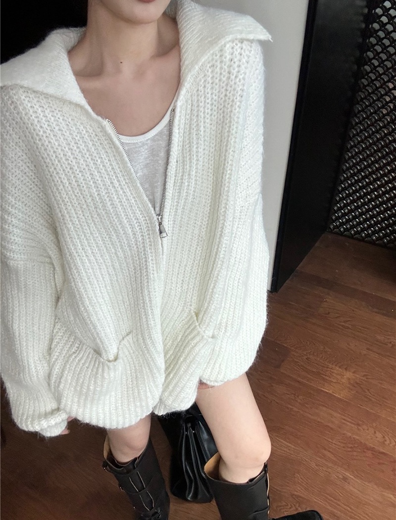 Lapel Casual thick needle long sleeve loose lazy sweater