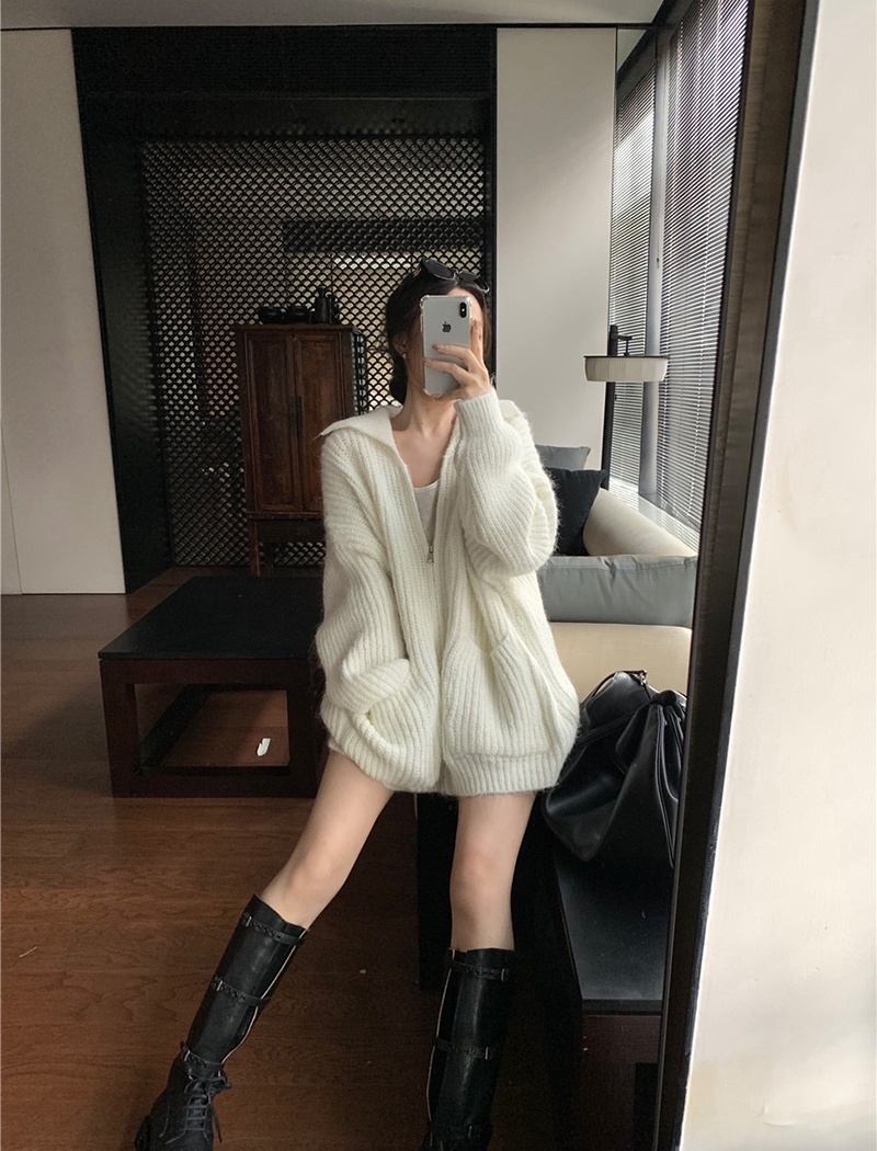 Lapel Casual thick needle long sleeve loose lazy sweater
