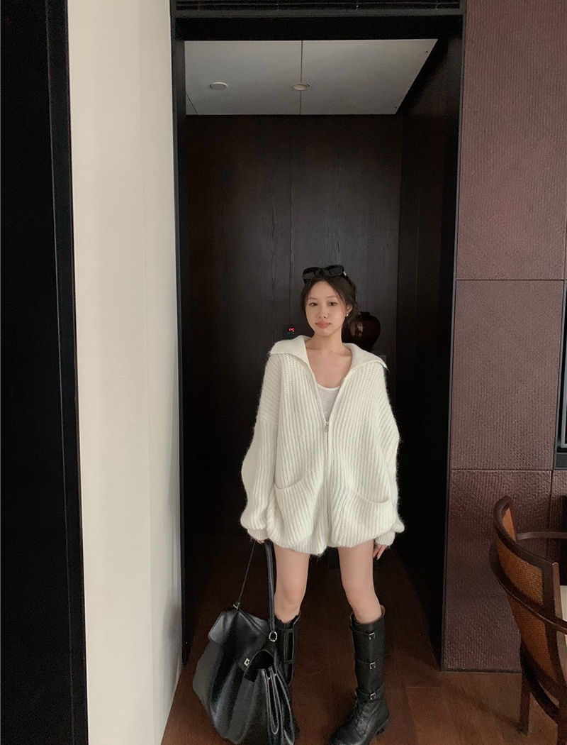 Lapel Casual thick needle long sleeve loose lazy sweater