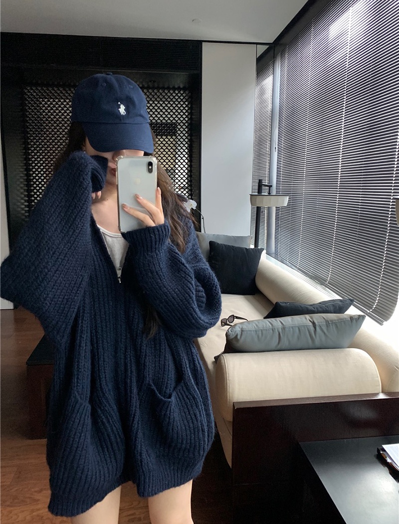 Lapel Casual thick needle long sleeve loose lazy sweater
