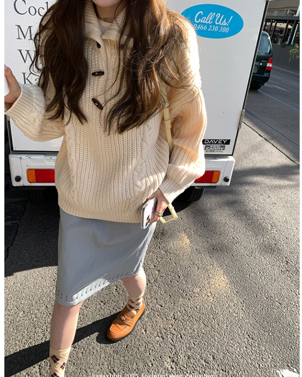 Pullover twist tops buckle sweater for women