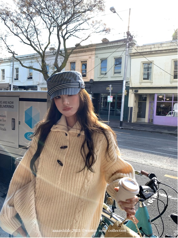 Pullover twist tops buckle sweater for women