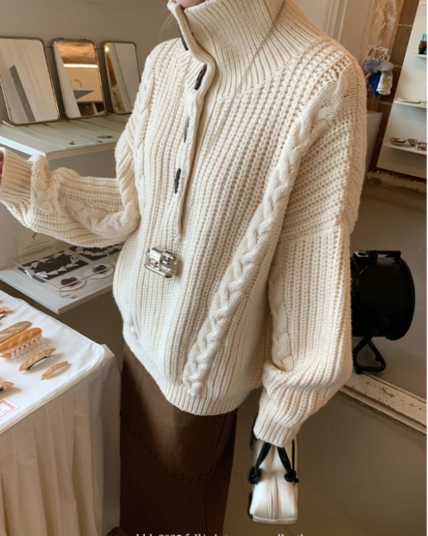Pullover twist tops buckle sweater for women