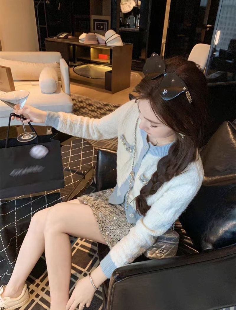 Diamond spring and autumn tops chanelstyle cardigan